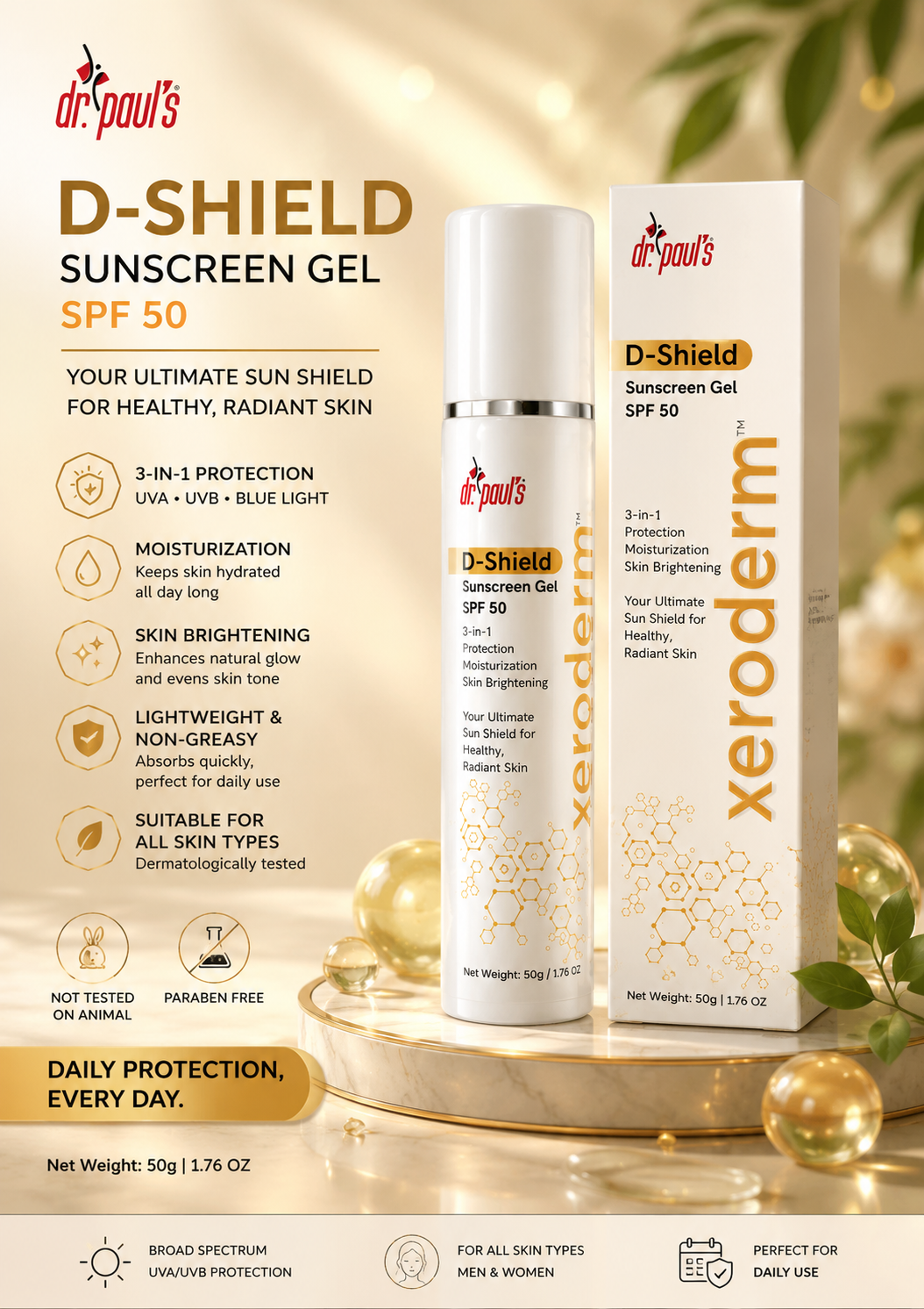Sunscreen-Gel SPF 50, Dr. Paul’s D-Shield